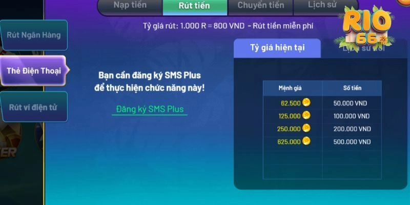 Điều kiện để thực hiện rút tiền tại Rio66